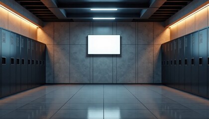 Obraz premium Modern locker room interior with empty space and illuminated walls 