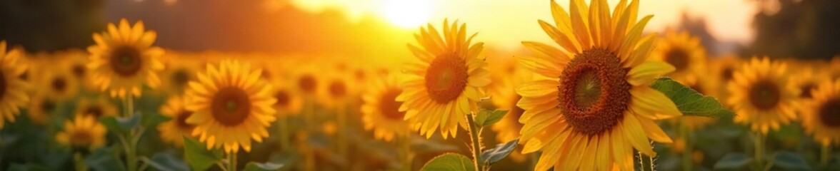 Obraz premium Sunflowers at Sunrise Golden Light, Vibrant Growth, Hopeful New Beginnings
