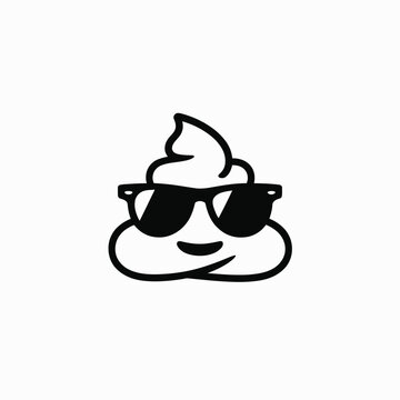 Funny cartoon poop emoji wearing sunglasses with a happy face