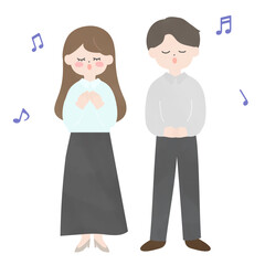 Obraz premium ゴスペルを歌う若い男女のイラスト