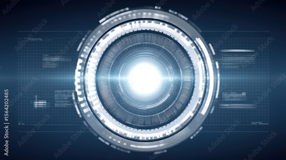 Poster futuristic digital interface with circular design and light effects for technology and innovation th
