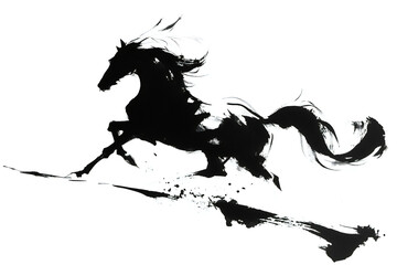 墨で描いた 躍動感がある馬が走るイラスト