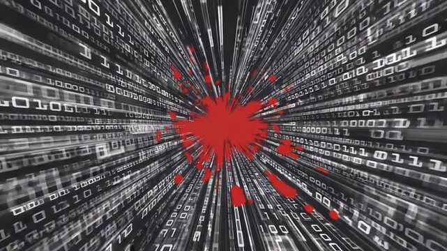 Abstract digital binary code background with red spot