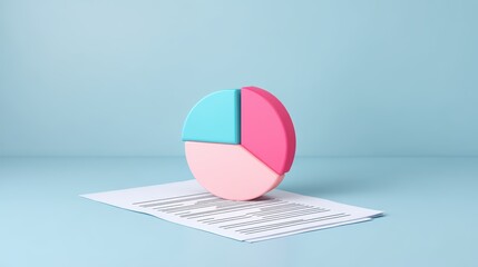 Colorful pie chart on document showcasing data analysis and business reporting with pastel tones