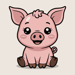vector of a cartoon pig sitting with big eyes and rosy cheeks on a light background color