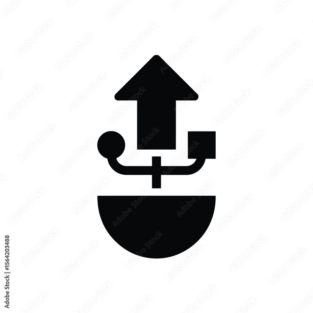 Poster black icon representing data upload and connection via usb