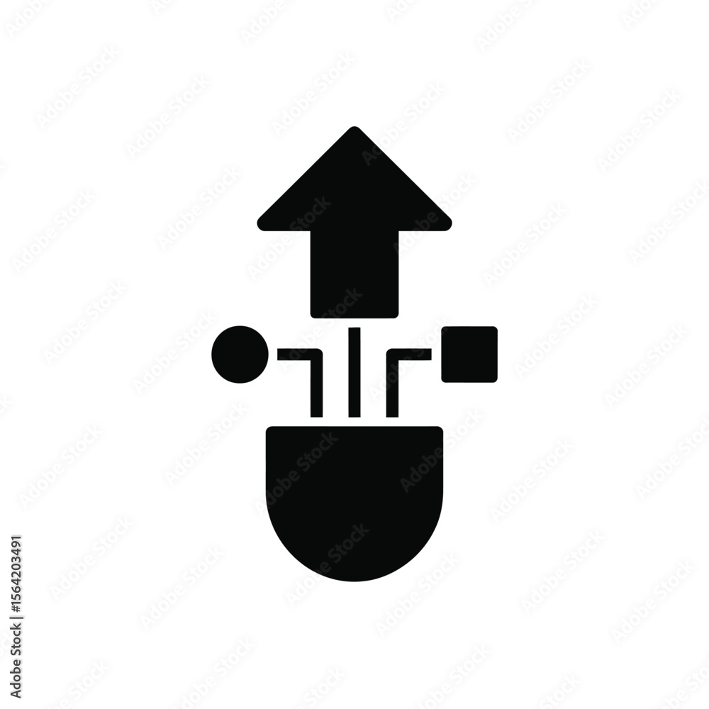 Poster abstract black icon representing data transfer or connection with an upward arrow