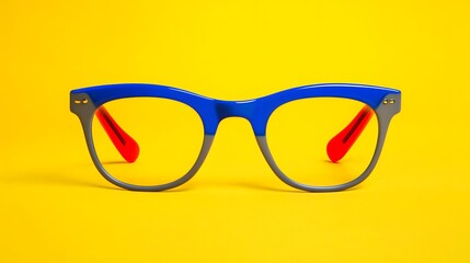 Stylish Blue Gray Eyeglasses Yellow Background Trendy Spectacles