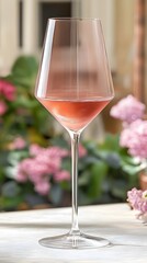 Elegant Rose Wine Glass Outdoors Spring Flowers