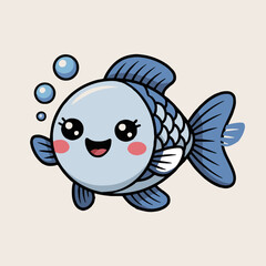 A cartoon fish with big eyes and a smile swimming with bubbles on a white background vector