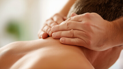 Fototapeta premium Man receiving a neck massage from a therapist in a relaxing spa 