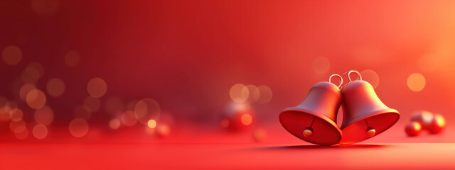 Fototapeta premium Vibrant Christmas Bells With Glowing Highlights on a Deep Red Background Create a Festive Atmosphere for the Holiday Season