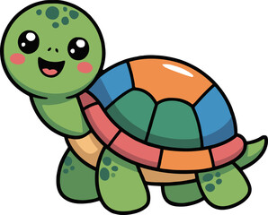 A cartoon turtle with a colorful shell and a friendly face on a white background vector image
