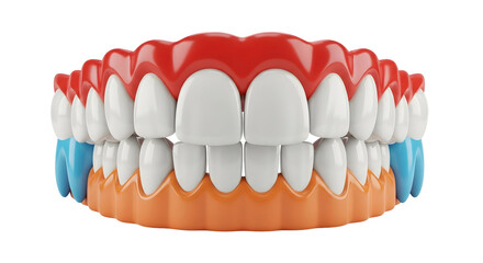 Fototapeta premium Model of human teeth and gum in 3D rendering. Dental health concept on transparent background for medical education.