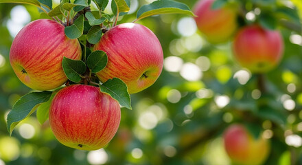Juicy Red Apples Hanging on Branch
