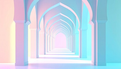 Fototapeta premium Serene pastel-colored corridor with arches, creating a calming atmosphere