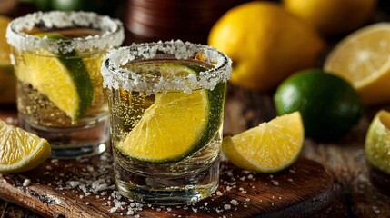 A Perfectly Presented Tequila Shot with Salt and Fresh Lemon Wedge
