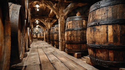 Aging Wine and Whisky in Oak Barrels Creates Aromatic Cellar Atmosphere