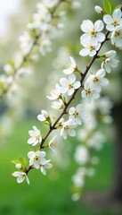 Serene Willow Branches with White Blossoms Gently Swaying in a Spring Breeze; Peaceful Nature Scene Perfect for Wedding or Spring Themes