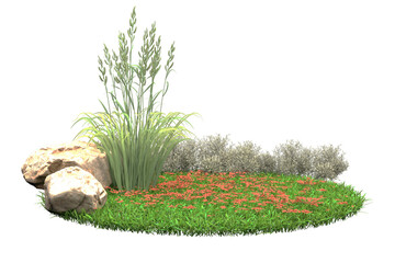 3d model of a small grassy landscape with rocks.