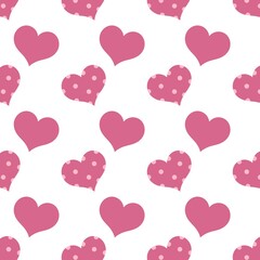 Repeating raster pattern with pink hearts and polka dot hearts