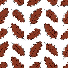 Brown oak leaves repeating raster pattern on white background