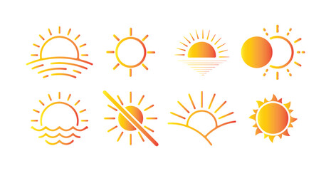 "Sunrise and Sunset Icon Set. Abstract Weather and Nature Symbols in Vector Style. Victor illustration eps 10