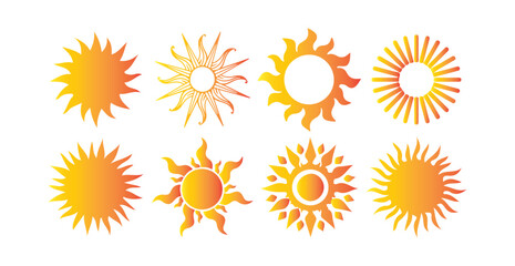 Set of Bright Sun Icons. Summer, Weather, Energy Symbols in Vector Style. Victor illustration eps 10