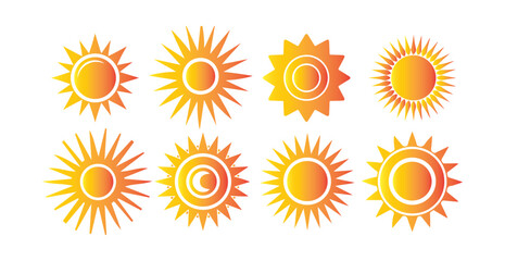 Set of Bright Sun Icons. Summer, Weather, Energy Symbols in Vector Style. Victor illustration eps 10