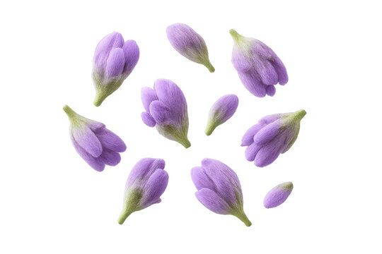 Soft lavender buds floating against transparent surface, revealing delicate purple tones and natural botanical elegance