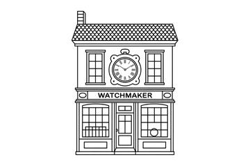 Naklejka premium A two-story watchmaker shop with a clock. 