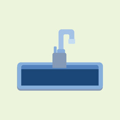Illustration of a kitchen sink with a modern minimalist design, featuring a curved water tap and a blue sink, suitable for a simple and functional home interior.