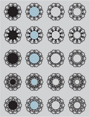 Elegant border floral circle design, frame, lower frame, floral frame, flourishes, leaves, plantlife, nature frame, collection, set, border set, frame collection, blue, black frames, black border