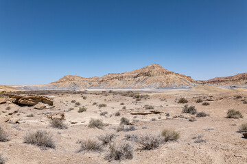 Salt deposits in a dry river bed. Alluvium（Gravel, sand, silt, and clay in poorly to moderately...
