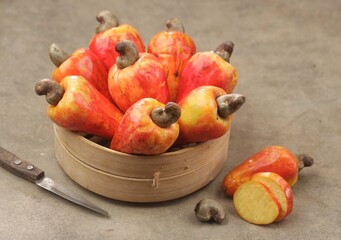 Jambu Monyet. Cashew fruit (Anacardium occidentale) is a type of plant from the Anacardiaceae...