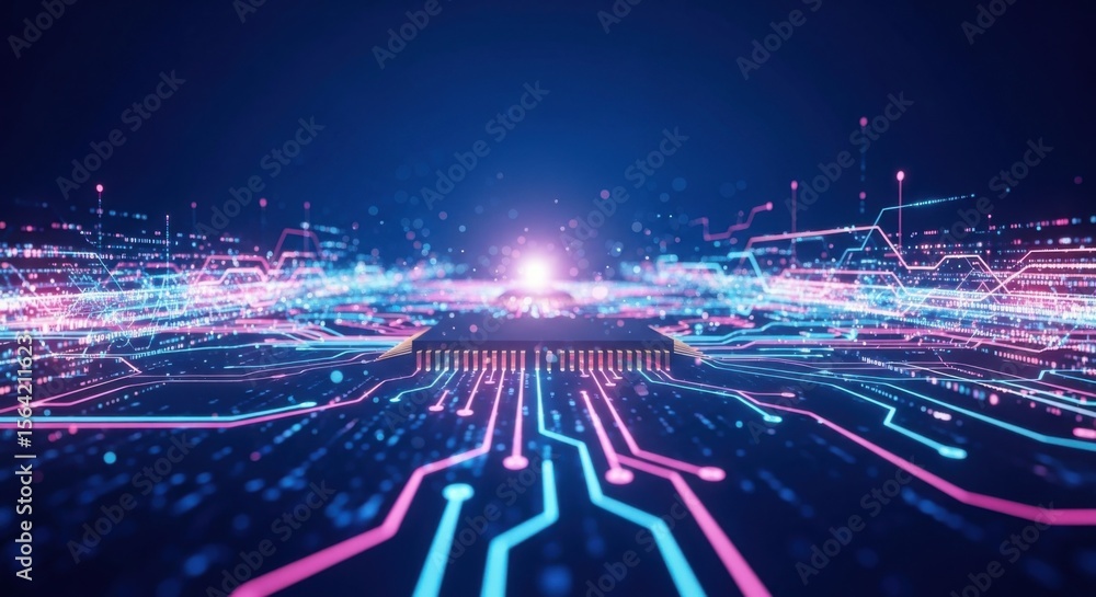 Poster digital technology abstract background futuristic circuit board data flow