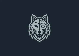 Half-robot wolf logo for futuristic, tech, or powerful branding.