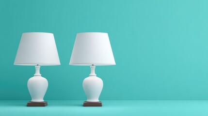 Twin white lamps symmetrically placed on bright mint background