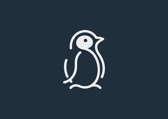 Penguin line logo for cold, cute, or clean branding themes.