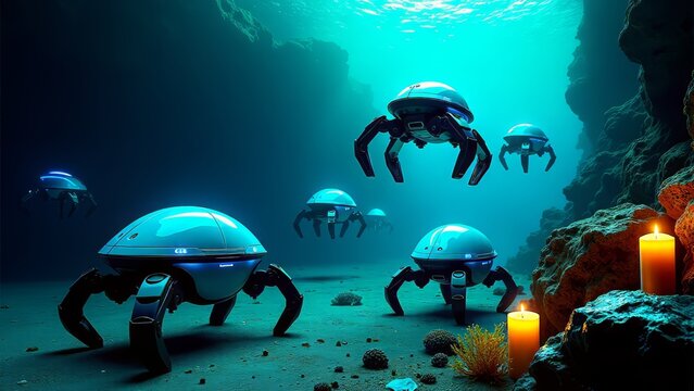 Robotic swarm underwater cleaning ocean floor