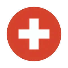 Fototapeta premium Round Vector Illustration Swiss Flag Icon, Red Circle with White Cross, Medical Symbol, Healthcare Graphic, Digital Asset