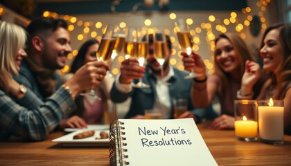 Festive new year celebration with friends and new year's resolutions