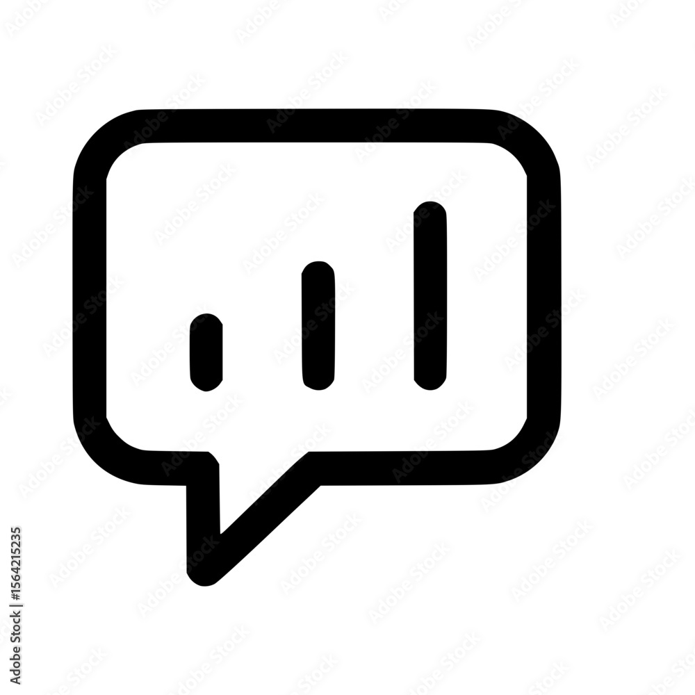 Poster simple outline chat bubble bar graph icon for communication