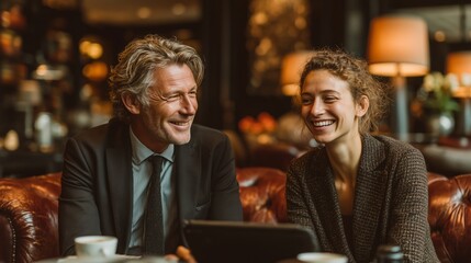Two People Enjoying a Coffee Break Conversation in Relaxed Atmosphere