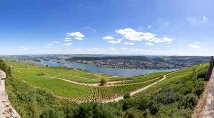 scenic aerial view to river Rhine valley at Rüdesheim