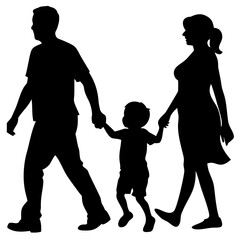 Family in motion silhouette, black outline figures walking together PNG vector
