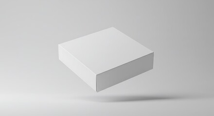 A minimalist 3D mockup of a floating white box, levitating over a clean gray background. (AI Generated)