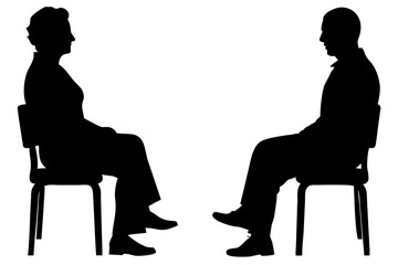  Silhouette of people sitting in side pose, vector design with chairs on PNG
