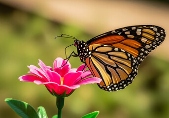 Naklejka premium A butterfly mistakes a piece of plastic trash for a flower.