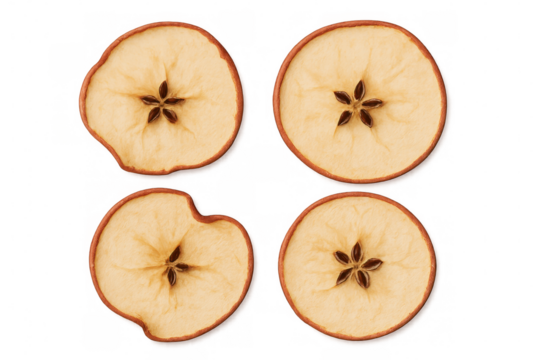 Dried apple rings garnished with star anise centers, showcasing natural food styling against transparent background